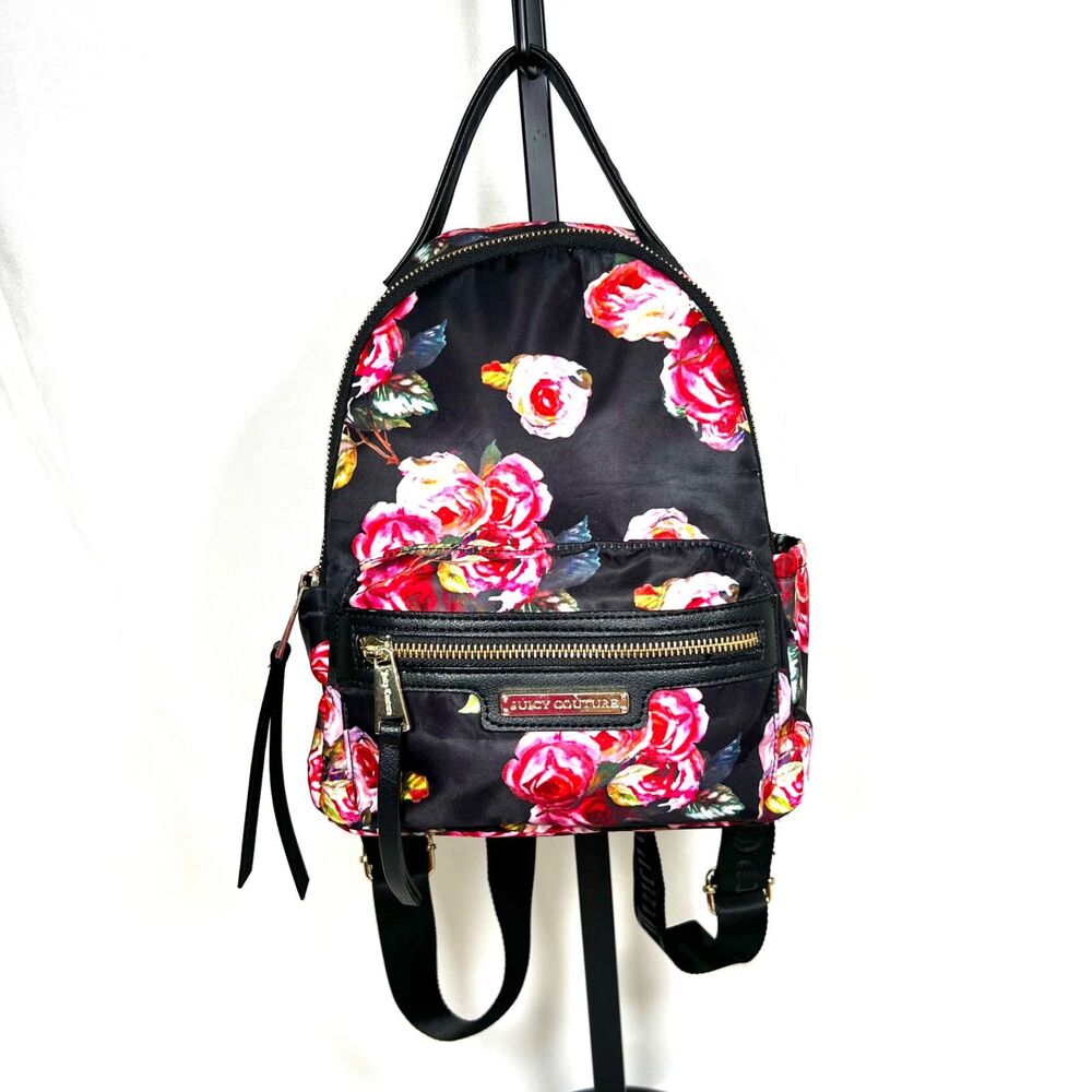 Juicy Couture Women's Backpack Purse Bag Multi Floral Rose Pattern